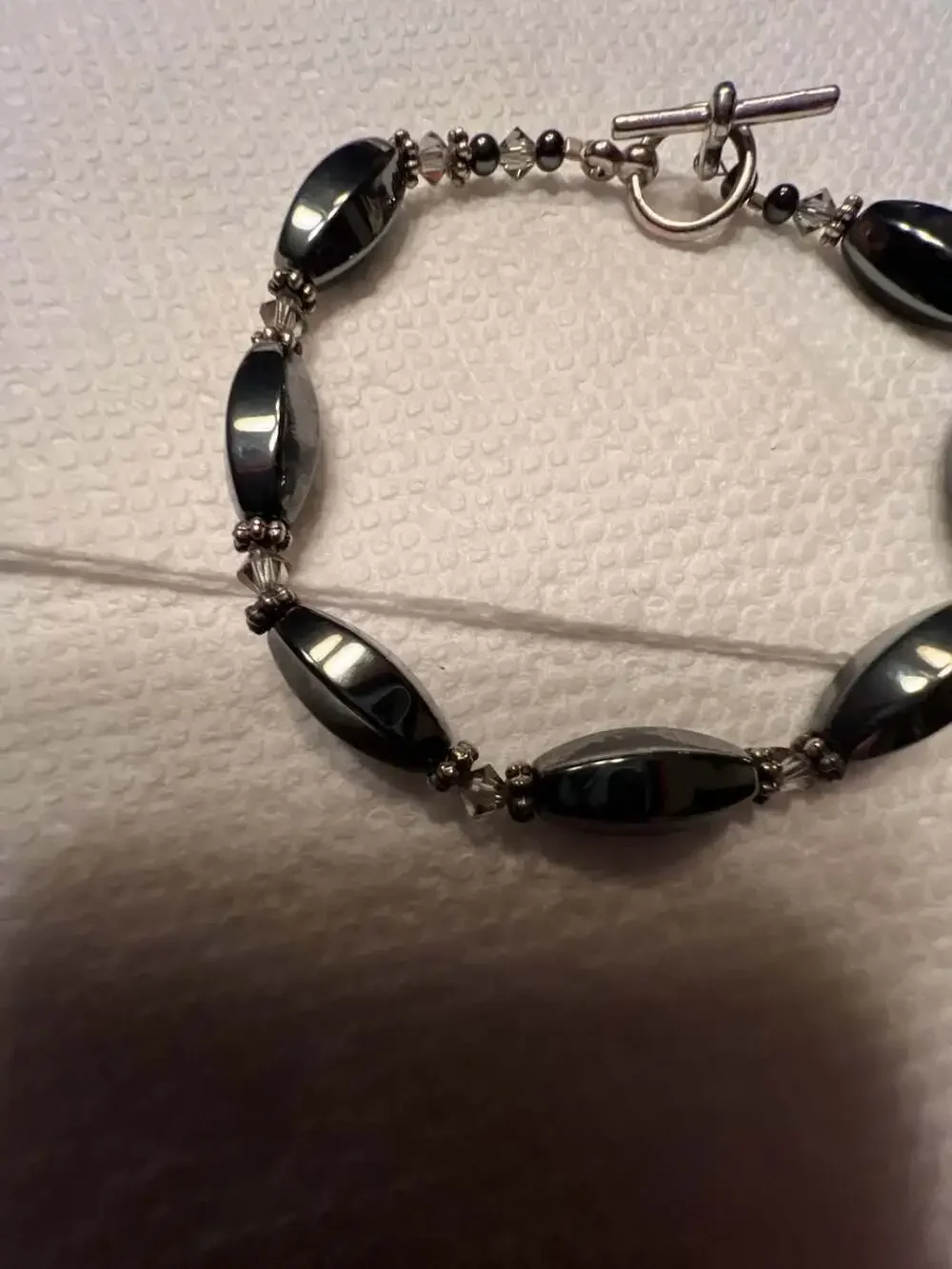 Hematite and Crystal Beaded Toggle Clasp Bracelet